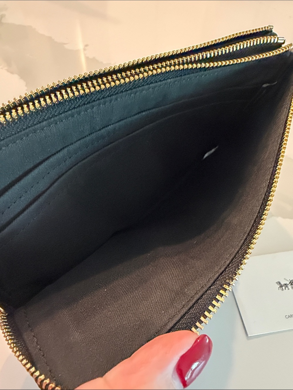 Coach Black Leather Zip Wristlet with Gold Logo - Picture 8 of 10